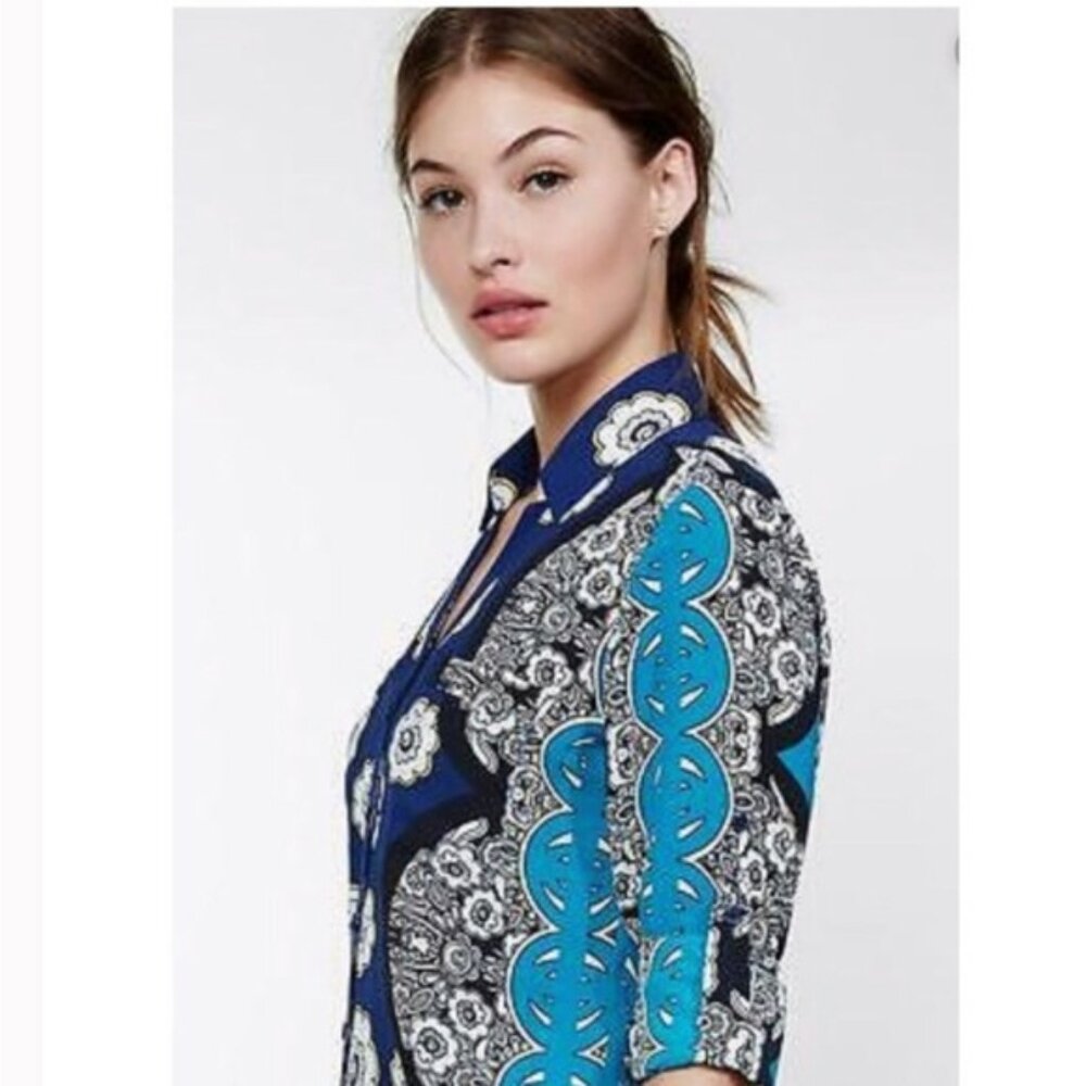 Express Portofino Shirt Blue Pattern - Picture 2 of 6